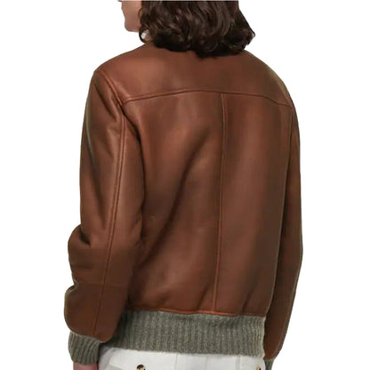 Leather Shearling-Lined Bomber Jacket
