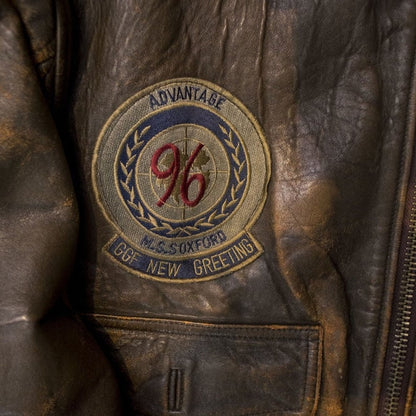 Vintage Style 80s Top Gun Military Flight Bomber Distressed Brown Leather Jacket