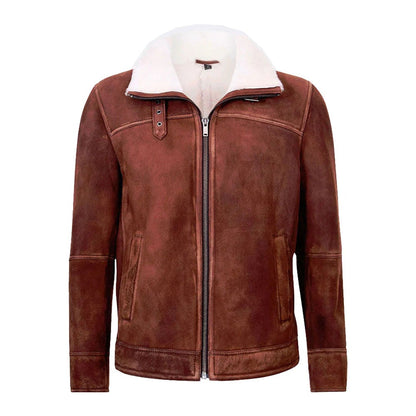 Mens Brown Cream Flying Leather Jacket With Fur