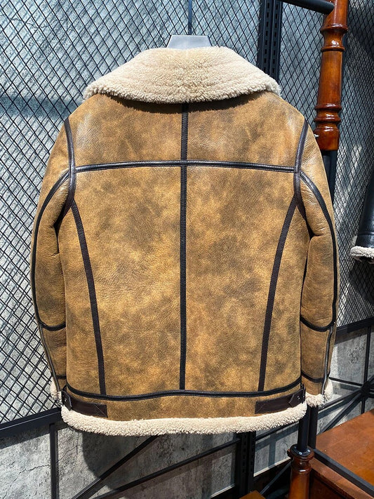 Tcyeek Winter Sheepskin Genuine Leather Jacket Men