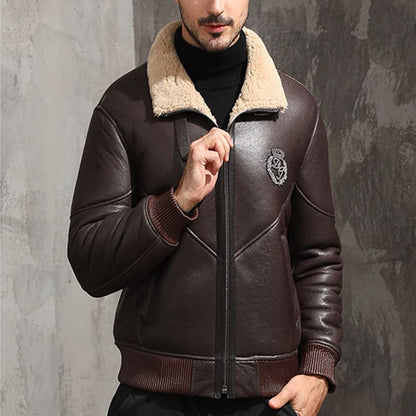 LUHAYESA Genuine Leather Sheepskin Fur Shearling Clothing Men