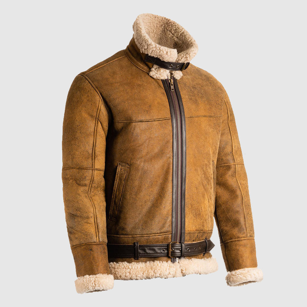 Men Brown B3 Shearling Leather Jacket