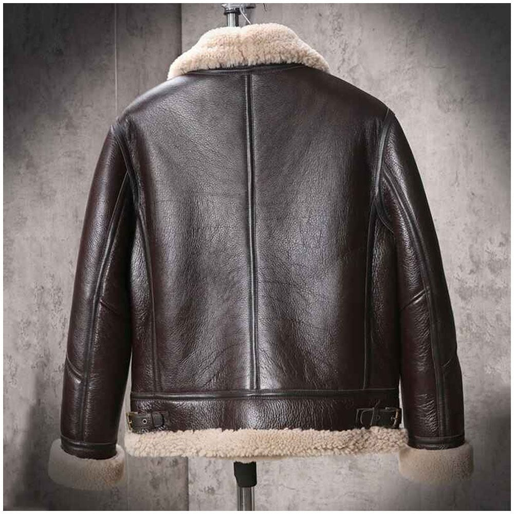 Men's Shearling Sheepskin Leather Coat B3 Bomber Retro Aviator Jacket