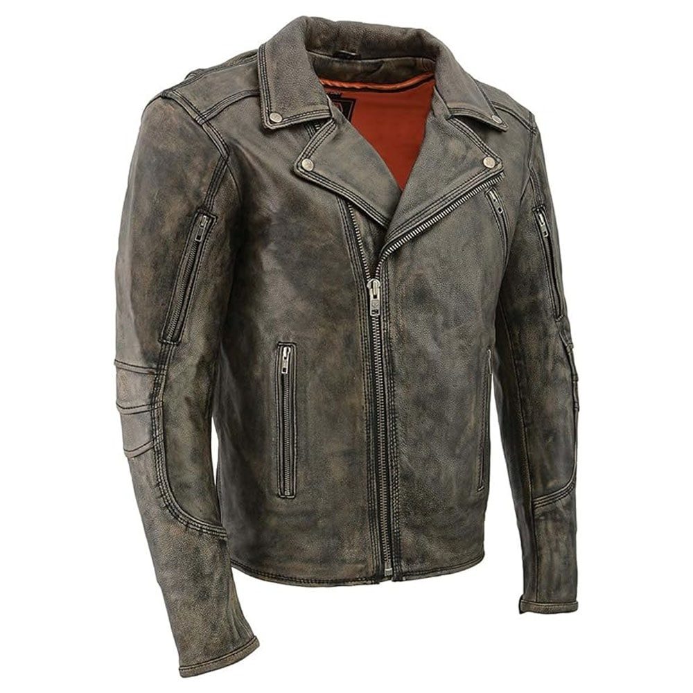 Milwaukee Distressed Brown Leather Motorcycle Jacket