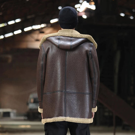 Hood Real Fur Clothing Brown Warm Shearling Sheepskin Genuine Leather Outwear