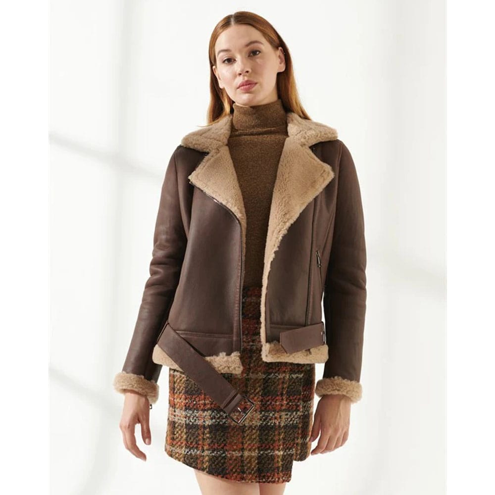 Women's Chocolate Brown Shearling Leather Jacket