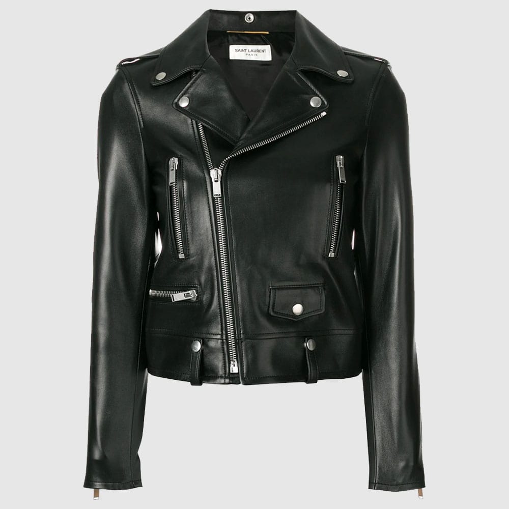 Saint Laurent zip-up leather biker jacket Black Fashion Leather Jacket