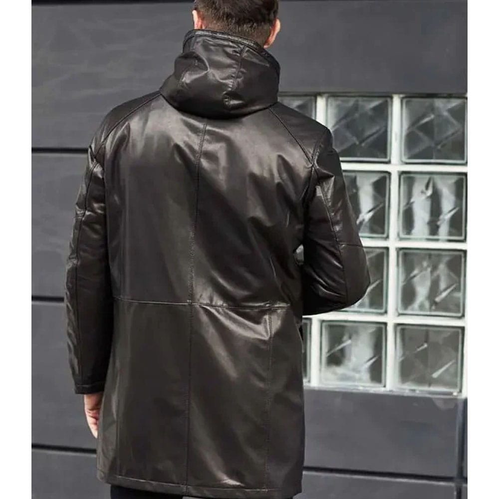 Shearling Fur Hooded Leather Trench Coat Outerwear