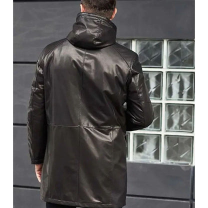 Shearling Fur Hooded Leather Trench Coat Outerwear