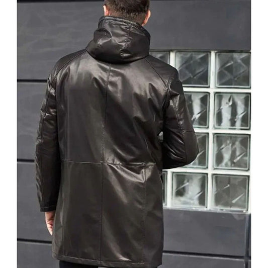 Shearling Fur Hooded Leather Trench Coat Outerwear