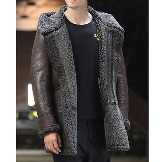 Hood Real Fur Clothing Brown Warm Shearling Sheepskin Genuine Leather Outwear
