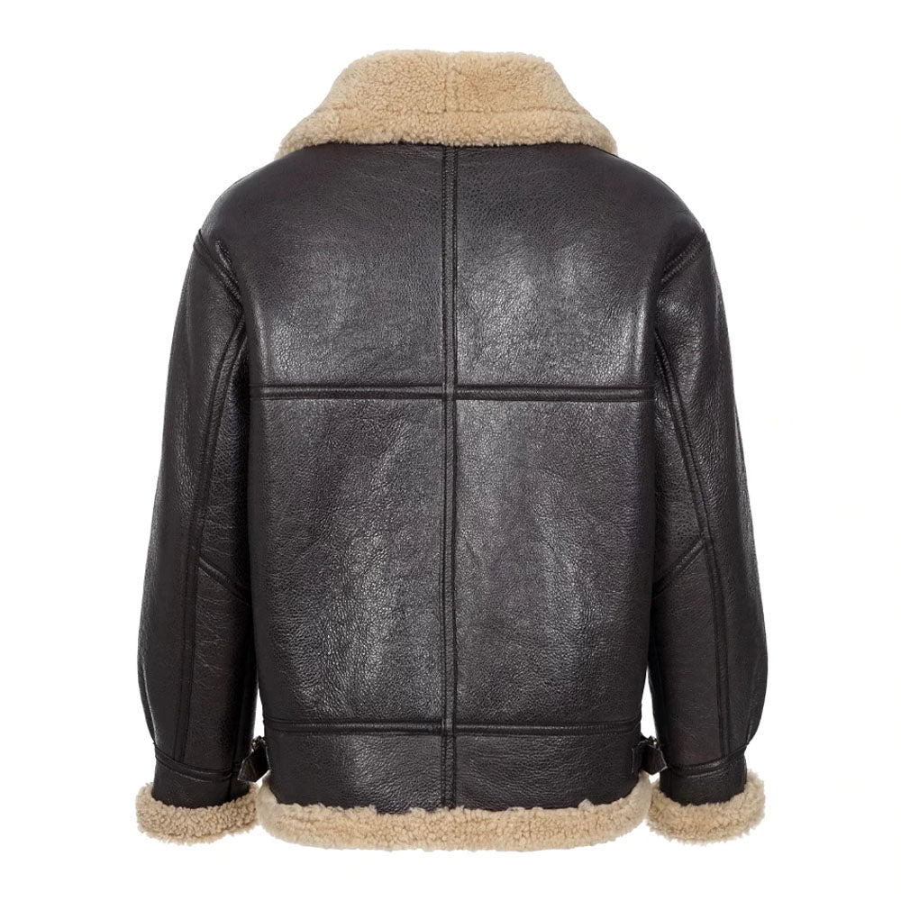 New Men's Sheepskin With Wool Lining Fabric Coat