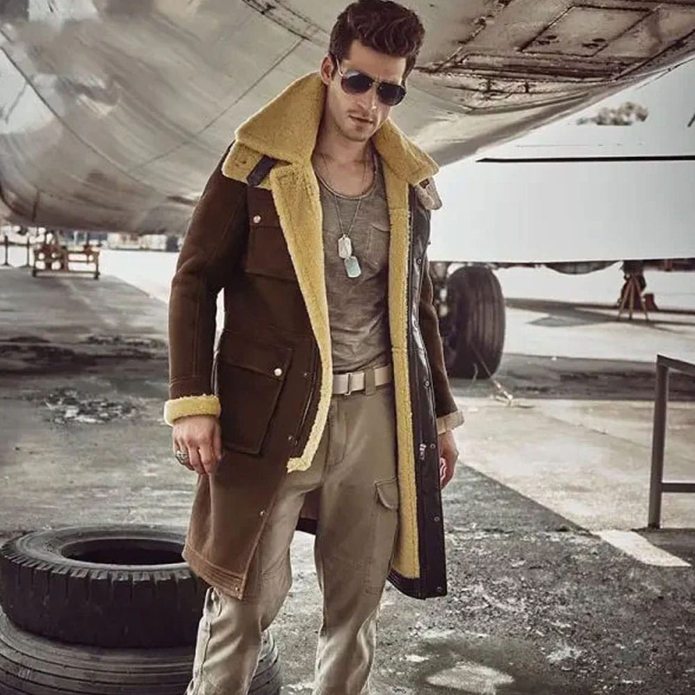 Men’s Shearling Coat Men’s Fur Parka Sheepskin Jacket Black And Light