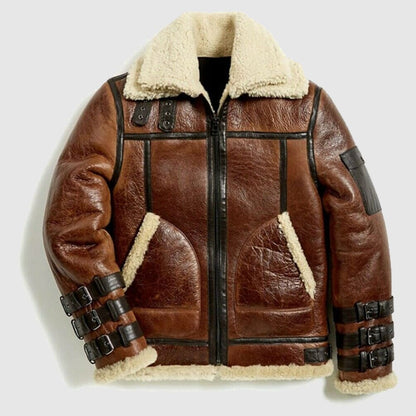 Mens Winter Aviator RAF B3 Shearling Real Sheepskin Leather Bomber Flying Jacket