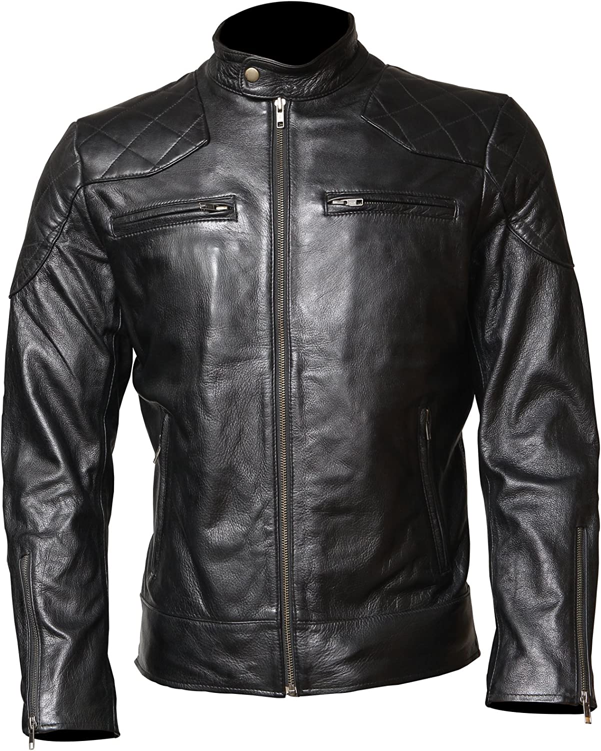 David The Beckham Cowhide Biker Men Black Motorcycle Leather Jacket