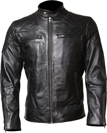 David The Beckham Cowhide Biker Men Black Motorcycle Leather Jacket