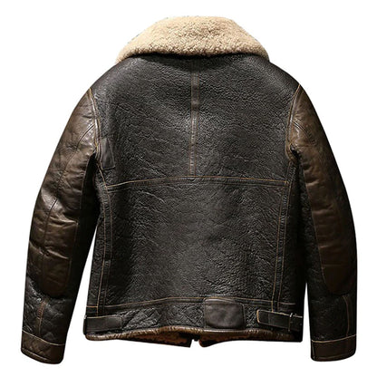 Mens B3 Shearling Bomber Jacket Military Pilot Fur Coat