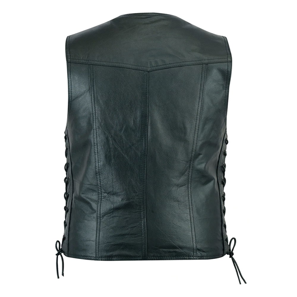 Men's Classic Leather Vest Motorcycle Gun Pockets for Riders