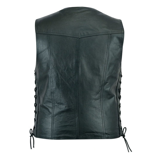 Men's Classic Leather Vest Motorcycle Gun Pockets for Riders
