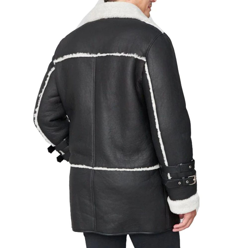 Shearling Sheepskin Car Coat Black