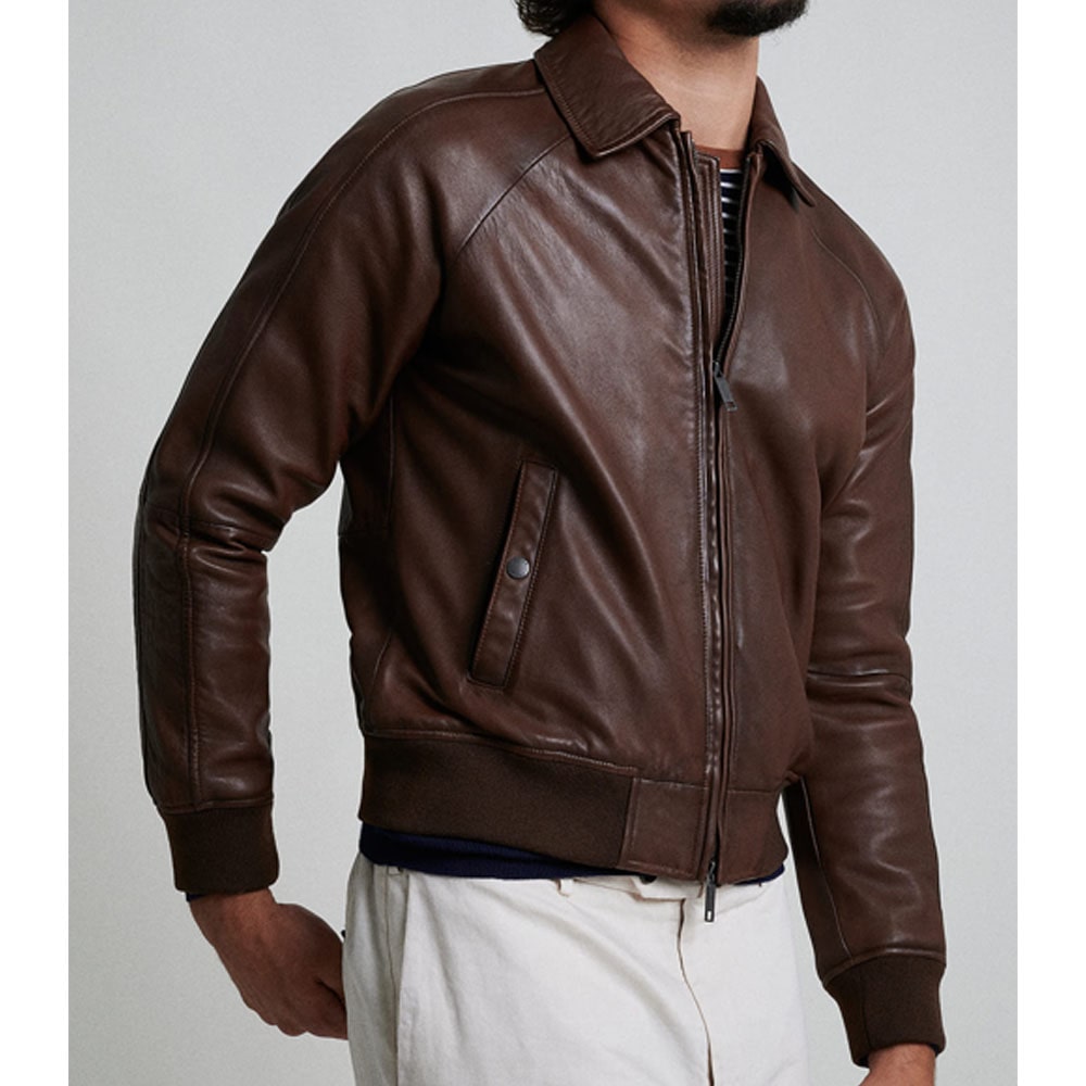 Men Aviator Bomber Leather Jacket