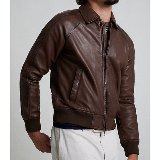 Men Aviator Bomber Leather Jacket