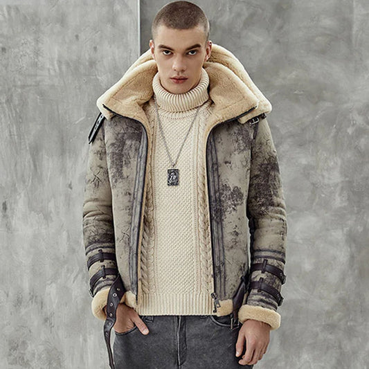 New Mens 2022 RAF Double Collar Waxed RAF Flying Sheepskin Shearling Jacket Coat