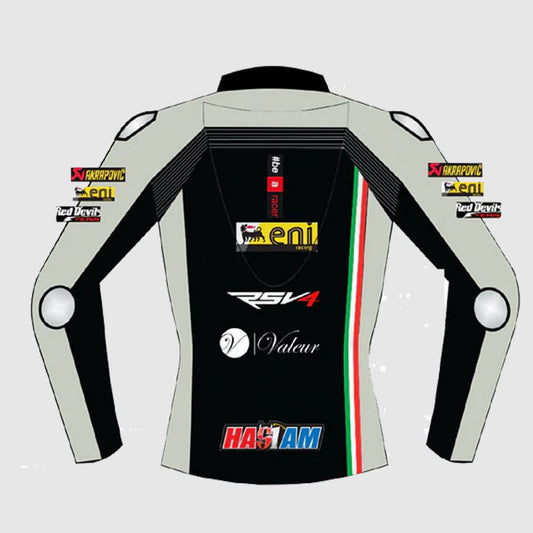 Leon Haslam Aprilia 2015 Black Motorbike Leather Racing Jacket