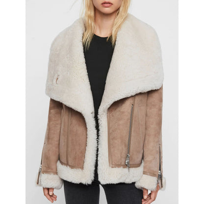 Jerrie Taupe Color Aviator Shearling Coat