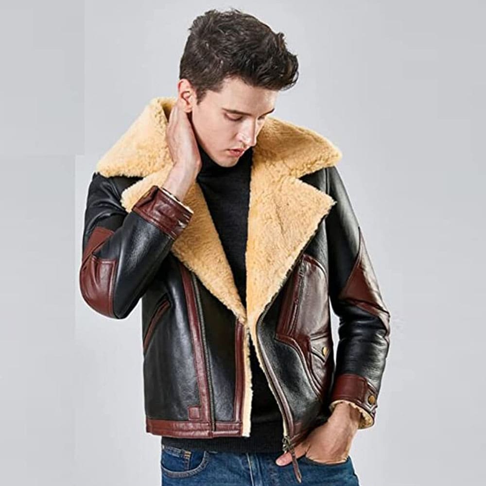 Denny&Dora Mens B3 Natural Shearling Leather Coat Shearling