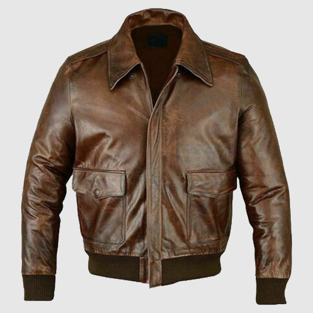 Mens A2 Jet Flight Bomber Distressed Cafe Racer Leather Jacket Motorcycle Bikers