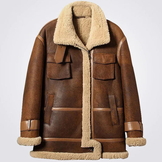 Sheepskin Shearling Long Coat For Men