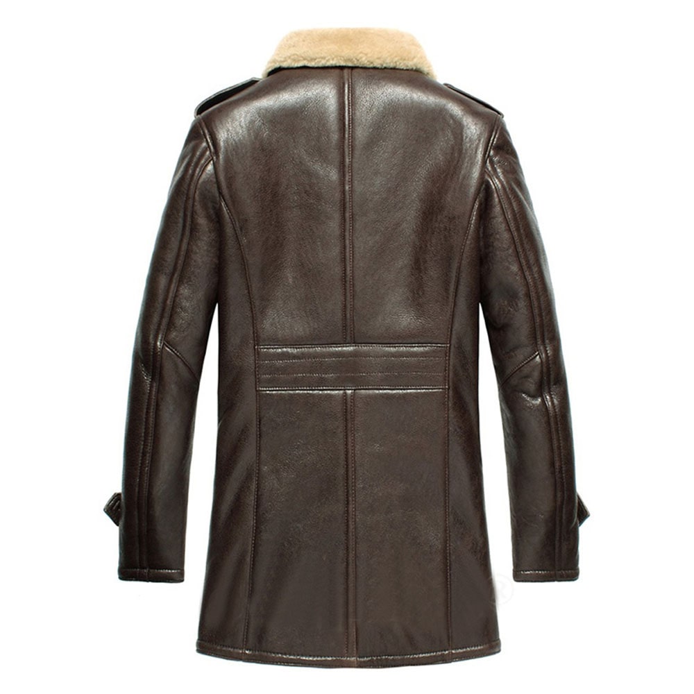 Mens Double Breasted Sheepskin Shearling Sheepskin Coat