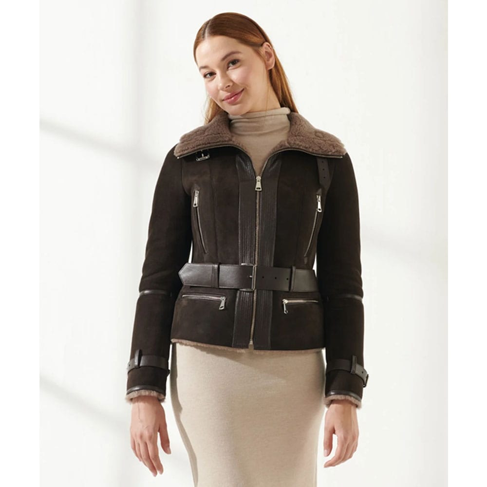 Women's Choco Brown Shearling Leather Jacket