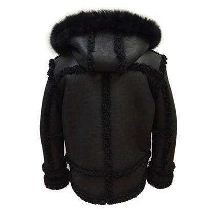 Sheepskin Jacket Toggle Closer With Hood And Fur