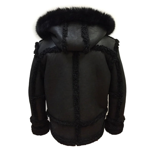 Sheepskin Jacket Toggle Closer With Hood And Fur
