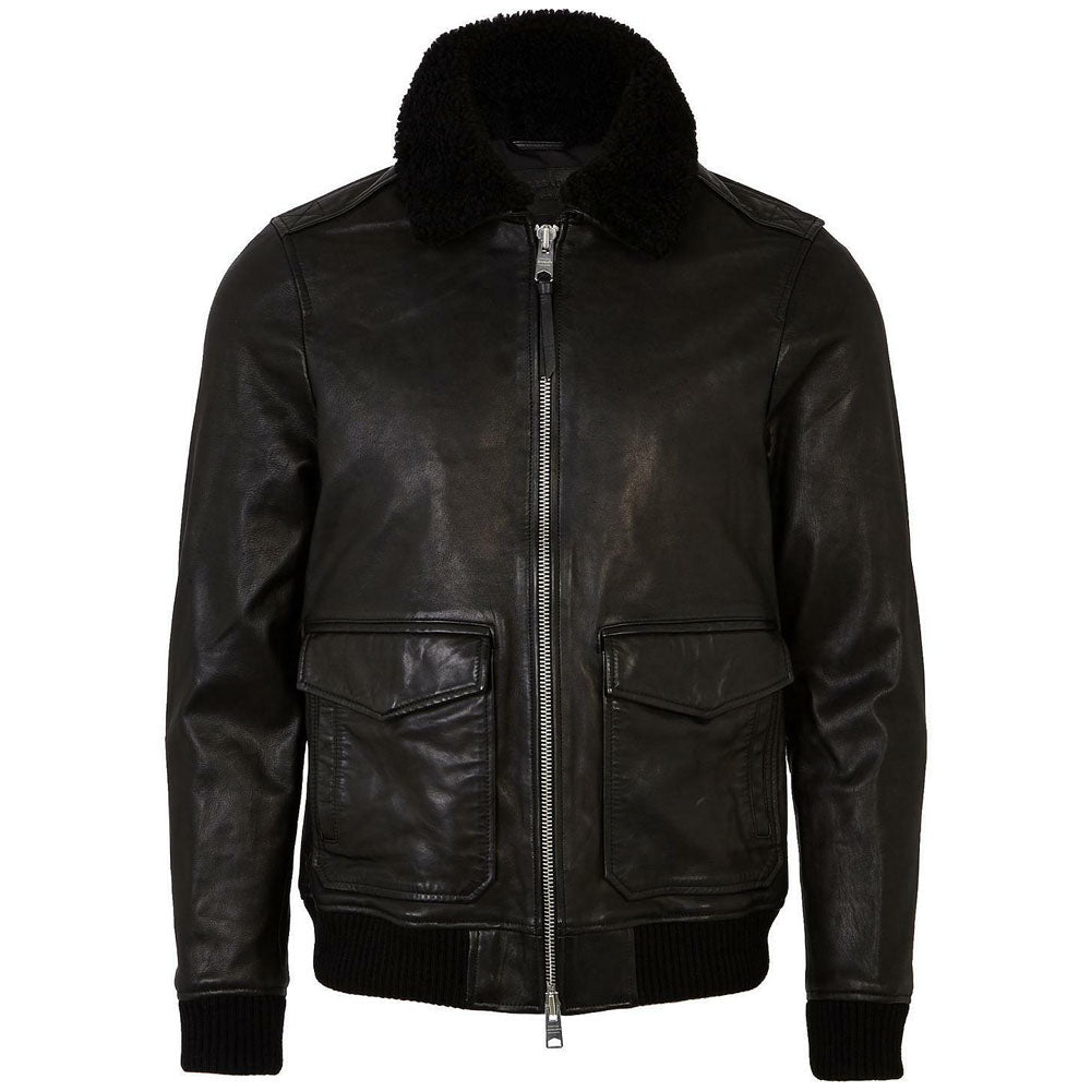 Men Black Aviator Bomber Pure Lambskin Jacket