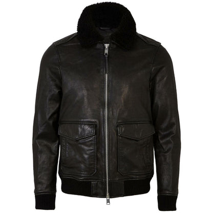 Men Black Aviator Bomber Pure Lambskin Jacket