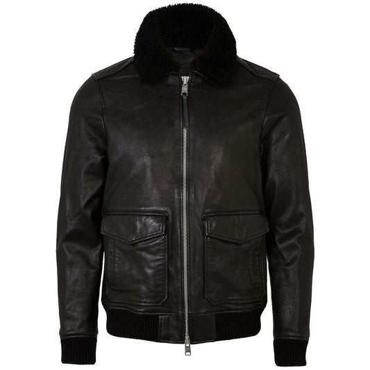 Men Black Aviator Bomber Pure Lambskin Jacket