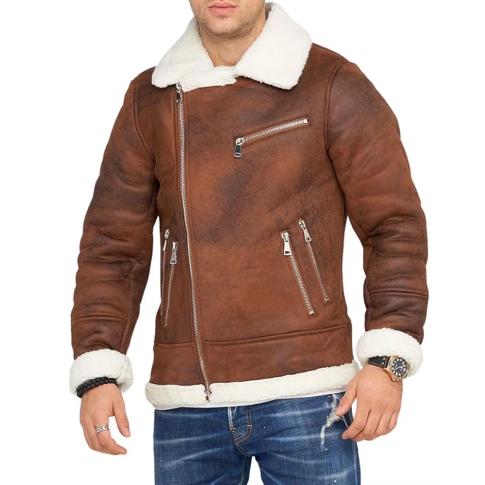 Jack Bing Brown Aviator Flight Bomber Leather Jacket