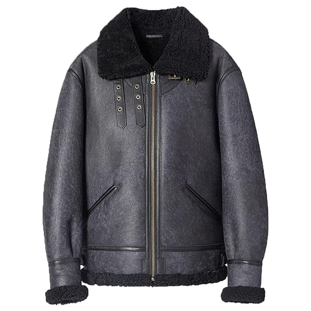 Mens B3 Bomber Jacket Sheepskin Shearling Jacket Grey Color