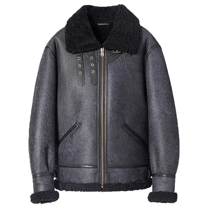 Mens B3 Bomber Jacket Sheepskin Shearling Jacket Grey Color