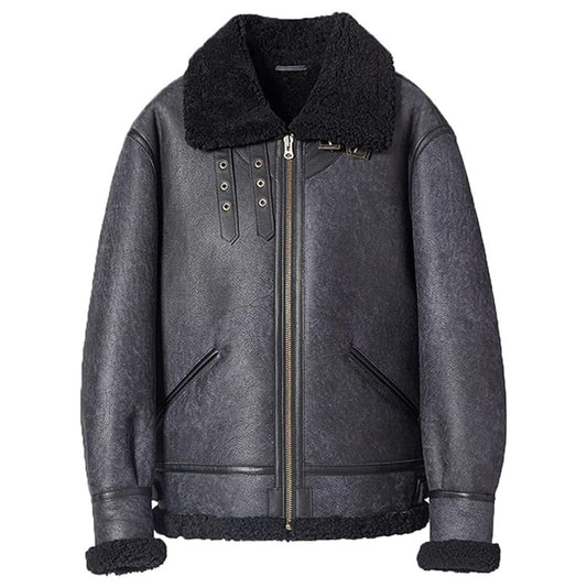 Mens B3 Bomber Jacket Sheepskin Shearling Jacket Grey Color