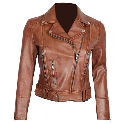 Blingsoul Womens Leather Jacket - Real Lambskin Leather Motorcycle Jacket Women
