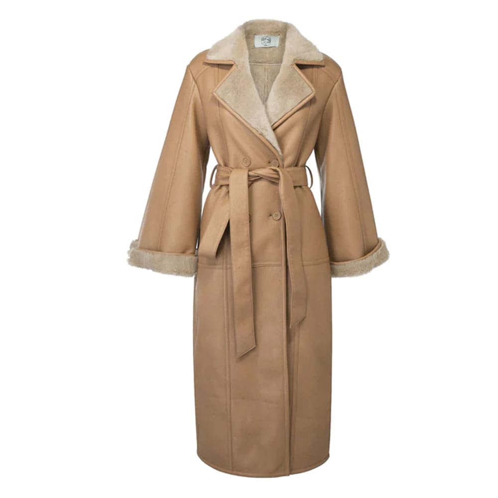 Violet Camel Reversible Bonded Genuine Leather & Faux Fur Coat