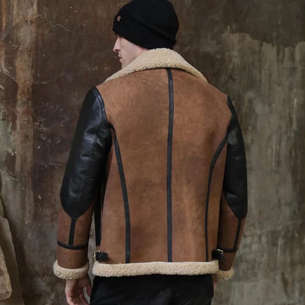 Mens Two Tone B3 RAF Flying Aviator Sheepskin Leather Jacket