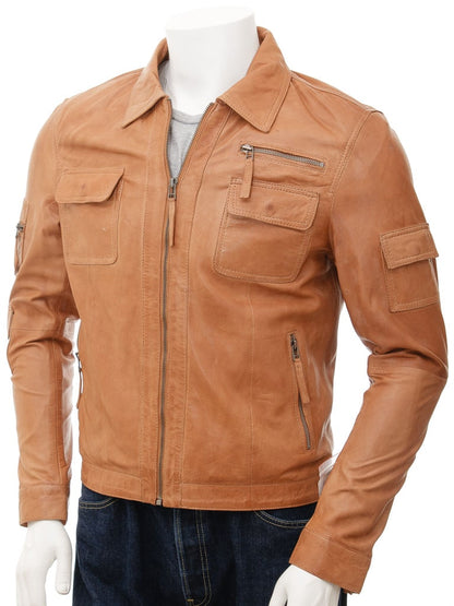 Mens Leather Jacket In Tan
