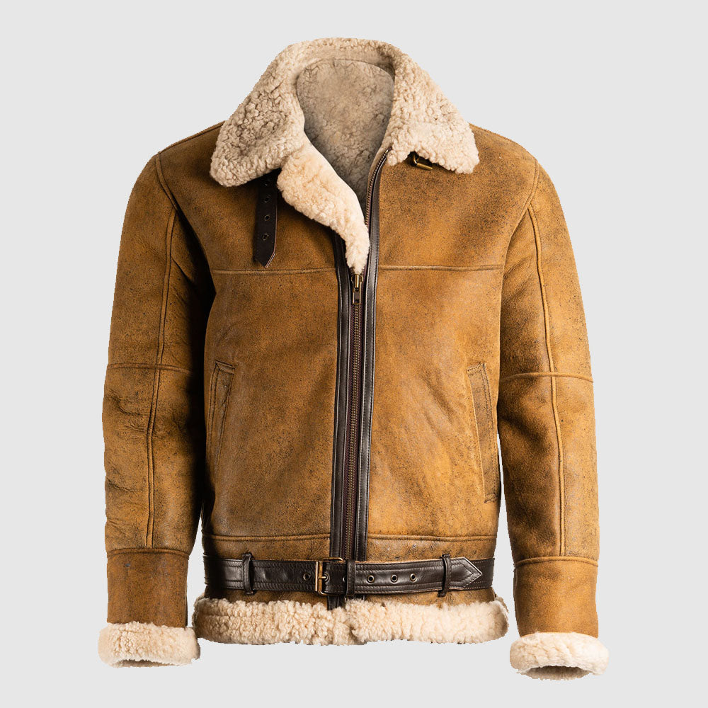 Men Brown B3 Shearling Leather Jacket