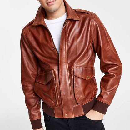 Men Aviator Flight Leather Jacket