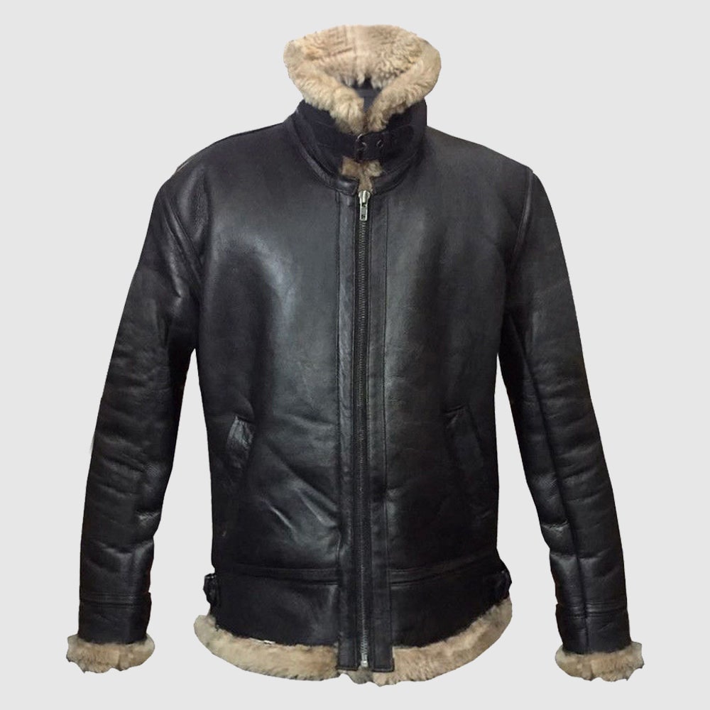 Mens Winter Aviator RAF B3 Shearling Real Sheepskin Leather Bomber Flying Jacket